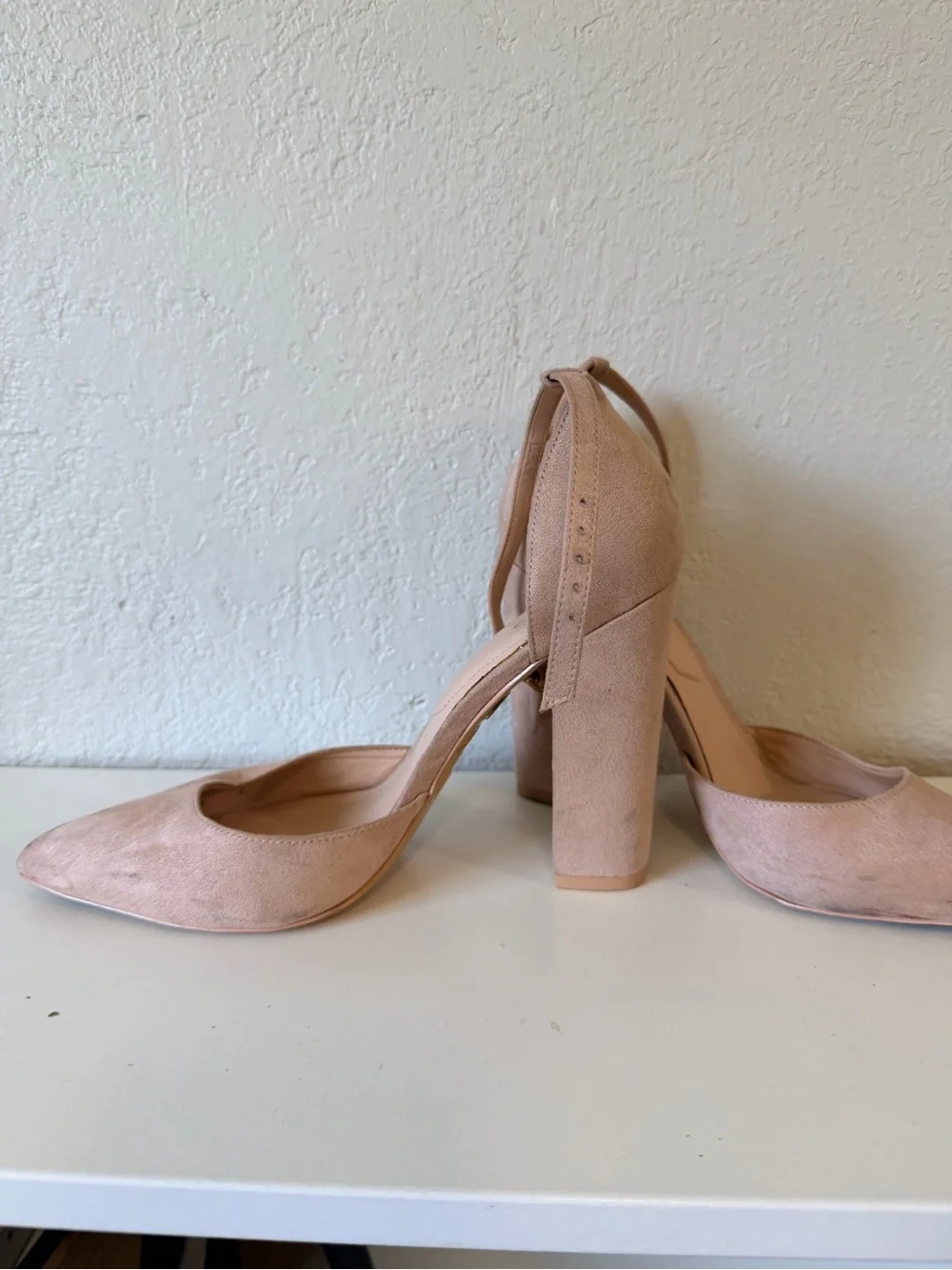 Aldo Blush Pink Suede Pointed-Toe Block Heel Pumps